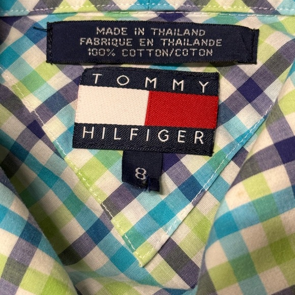Tommy Hilfiger Kids Blue and Green Plaid Shirt - Picture 3 of 4